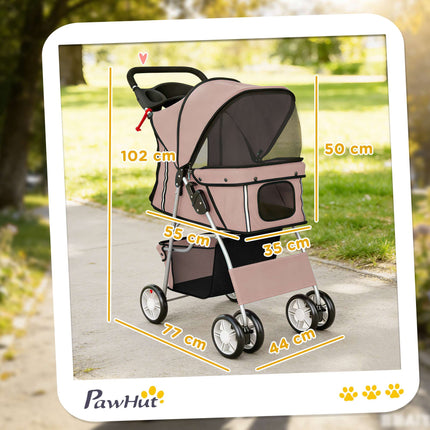 Foldable Pet Stroller with Reflective Strips, Coffee, 10kg Limit