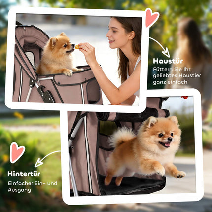 Foldable Pet Stroller with Reflective Strips, Coffee, 10kg Limit
