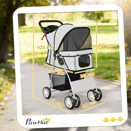 Foldable Pet Stroller with Reflective Strips, Grey