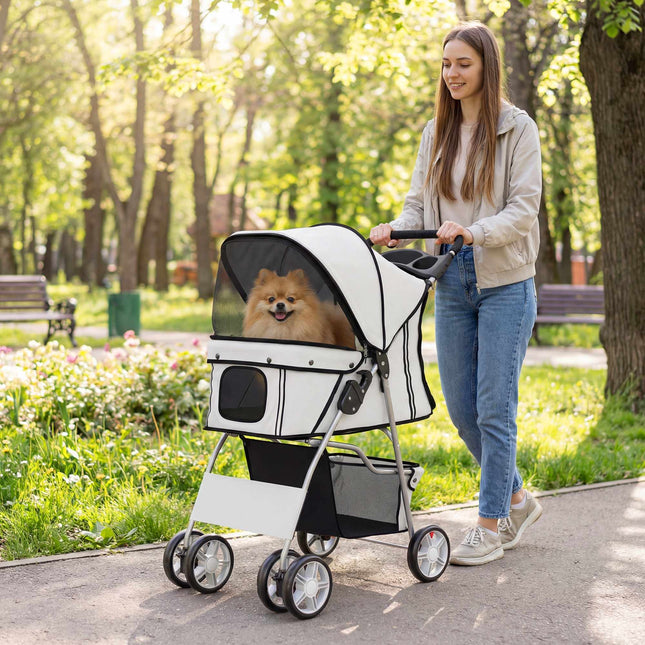 Foldable Pet Stroller with Reflective Strips, Grey