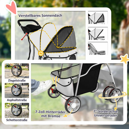 Foldable Pet Stroller with Reflective Strips, Grey