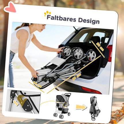 Foldable Pet Stroller with Reflective Strips, Grey