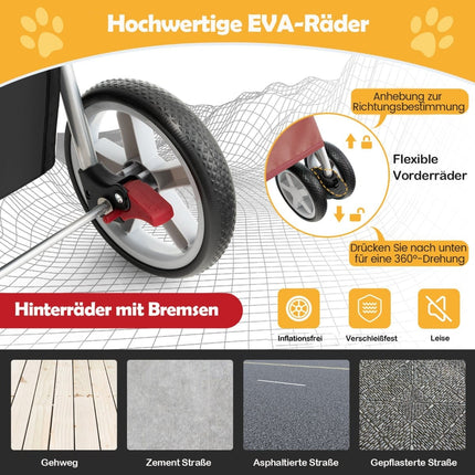 Foldable Pet Stroller with Storage, Mesh Windows, Red