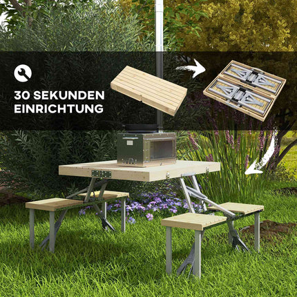 Foldable picnic table in fir wood with bench and umbrella hole
