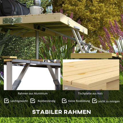 Foldable picnic table in fir wood with bench and umbrella hole