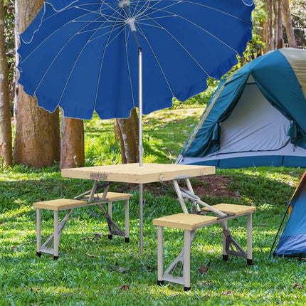 Foldable picnic table in fir wood with bench and umbrella hole