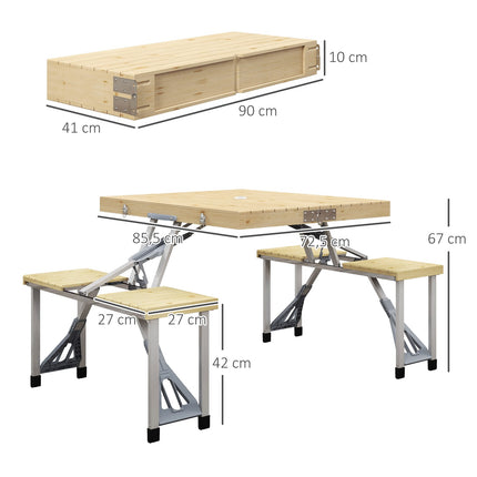 Foldable picnic table in fir wood with bench and umbrella hole
