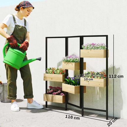 Foldable Planter Divider – 6 Wood Boxes, Steel Frame