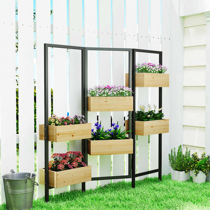 Foldable Planter Divider – 6 Wood Boxes, Steel Frame