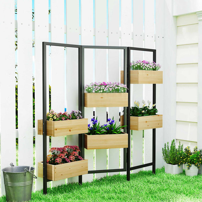 Foldable Planter Divider – 6 Wood Boxes, Steel Frame