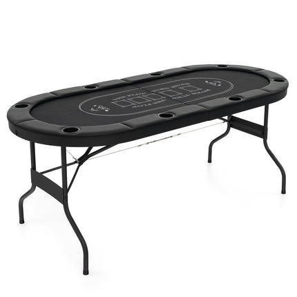 Foldable Poker Table for 8 Players with Cup Holders, Black
