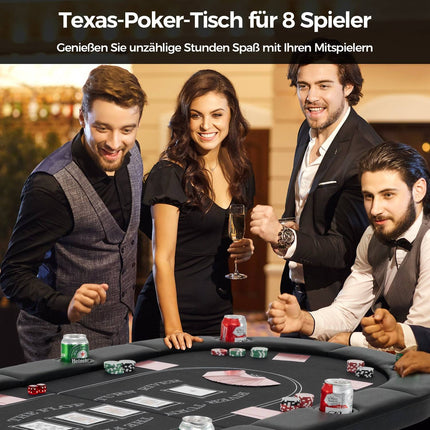 Foldable Poker Table for 8 Players with Cup Holders, Black