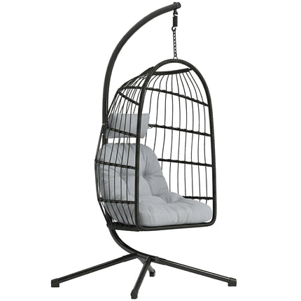 Foldable Polyrattan Hanging Chair with Stand and Cushions