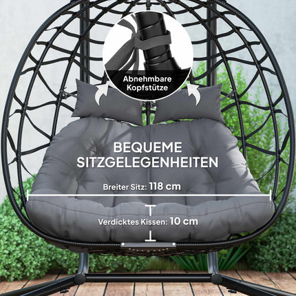 Foldable Rattan Hanging Chair with Canopy, Dark Grey, 260kg Capacity