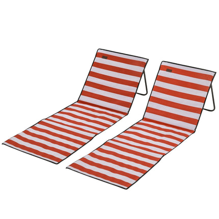 Foldable Red Beach Mat Set - Adjustable sun lounger, 142x51x40cm