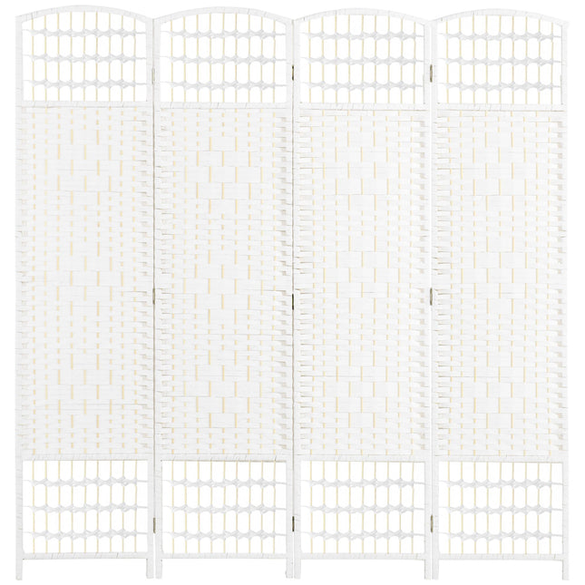 Foldable Room Divider, 4 Panels, White, Wood Frame