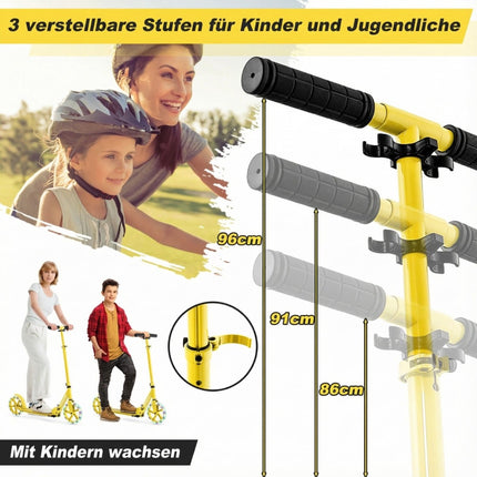 Foldable Scooter with 110kg Capacity, 2 LED Wheels, Adjustable Height
