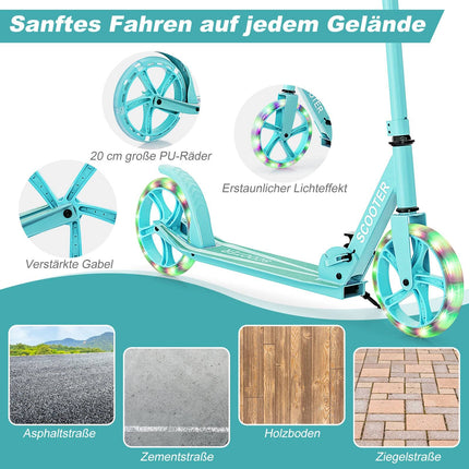 Foldable Scooter with 110kg Capacity, Adjustable LED Wheels