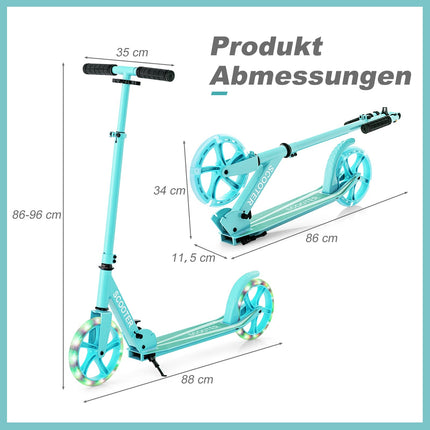 Foldable Scooter with 110kg Capacity, Adjustable LED Wheels