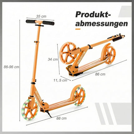 Foldable Scooter with LED Wheels, Adjustable Height, 110kg Capacity