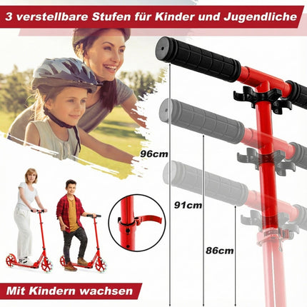 Foldable Scooter with LED Wheels, Adjustable Height, Red