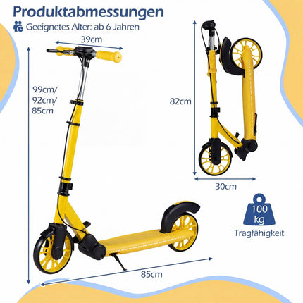 Foldable Scooter with LED Wheels, Adjustable Height, Yellow
