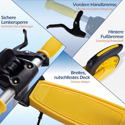 Foldable Scooter with LED Wheels, Adjustable Height, Yellow