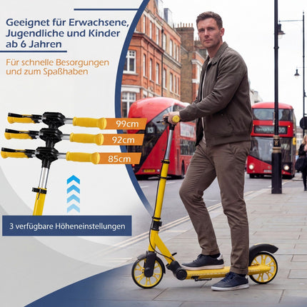 Foldable Scooter with LED Wheels, Adjustable Height, Yellow