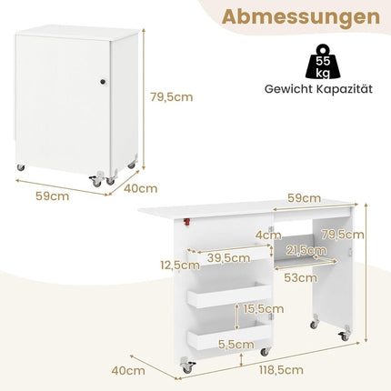 Foldable Sewing Table with Storage, 3 Hidden Compartments