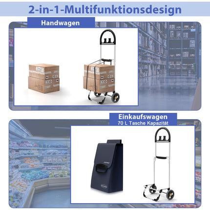 Foldable Shopping Cart, 70L Detachable Bag, Aluminum