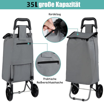 Foldable Shopping Cart with 35L Waterproof Bag, Grey