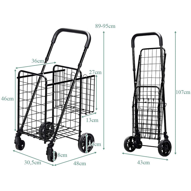 Foldable Shopping Cart with Dual Basket and Adjustable Handle