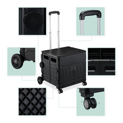 Foldable Shopping Cart with Lid and Telescopic Handle
