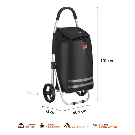Foldable Shopping Trolley 45L Black, Thermal Interior