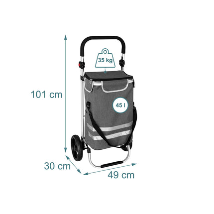 Foldable Shopping Trolley, 45L, Cooler Bag, 35kg Capacity