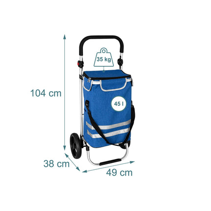 Foldable Shopping Trolley, 45L, Cooler Bag, 35kg Capacity