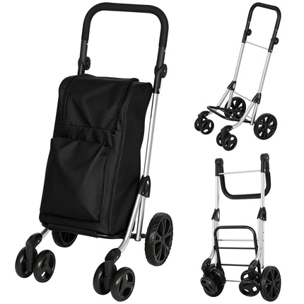 Foldable Shopping Trolley, 46L Bag with Cooler, Black
