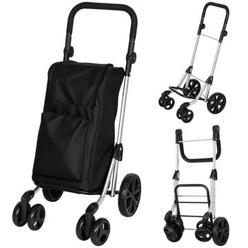 Foldable Shopping Trolley, 46L Bag with Cooler, Black