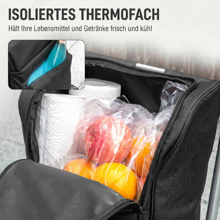 Foldable Shopping Trolley, 46L Bag with Cooler, Black