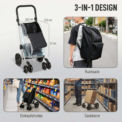 Foldable Shopping Trolley, 46L Bag with Cooler, Black