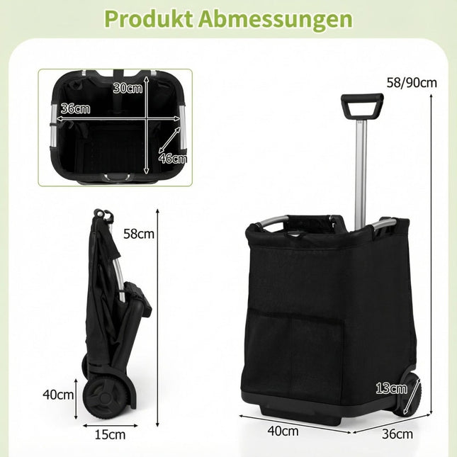 Foldable Shopping Trolley, 50L Capacity, Adjustable Handle