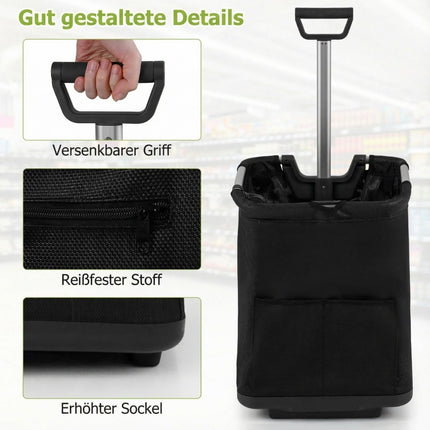 Foldable Shopping Trolley, 50L Capacity, Adjustable Handle