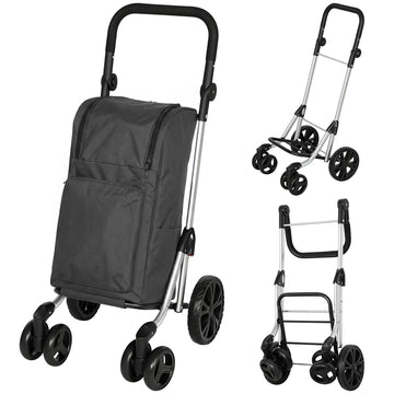 Foldable Shopping Trolley with Cooler Bag, 46L, Dark Grey