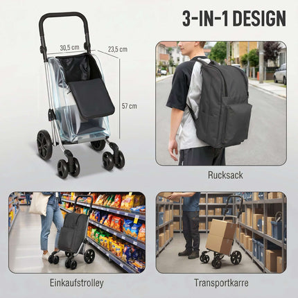 Foldable Shopping Trolley with Cooler Bag, 46L, Dark Grey