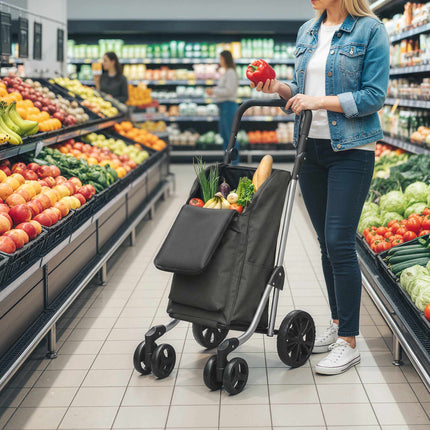 Foldable Shopping Trolley with Cooler Bag, 46L, Dark Grey