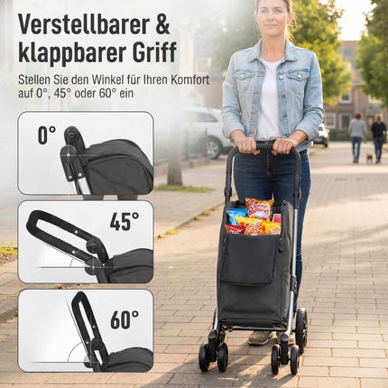 Foldable Shopping Trolley with Cooler Bag, 46L, Dark Grey