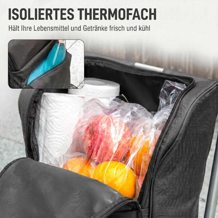 Foldable Shopping Trolley with Cooler Bag, 46L, Dark Grey