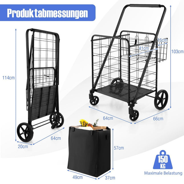Foldable Shopping Trolley with Removable Oxford Bag, Black