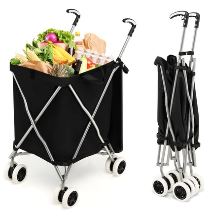 Foldable Shopping Trolley with Wheels, 90L Capacity, Black