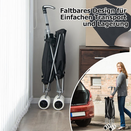 Foldable Shopping Trolley with Wheels, 90L Capacity, Black